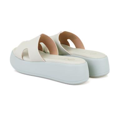  Kadın Yeşil Dolgu Topuklu Deri Terlik