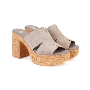  Kadın Vizon Platform Topuklu Deri Terlik