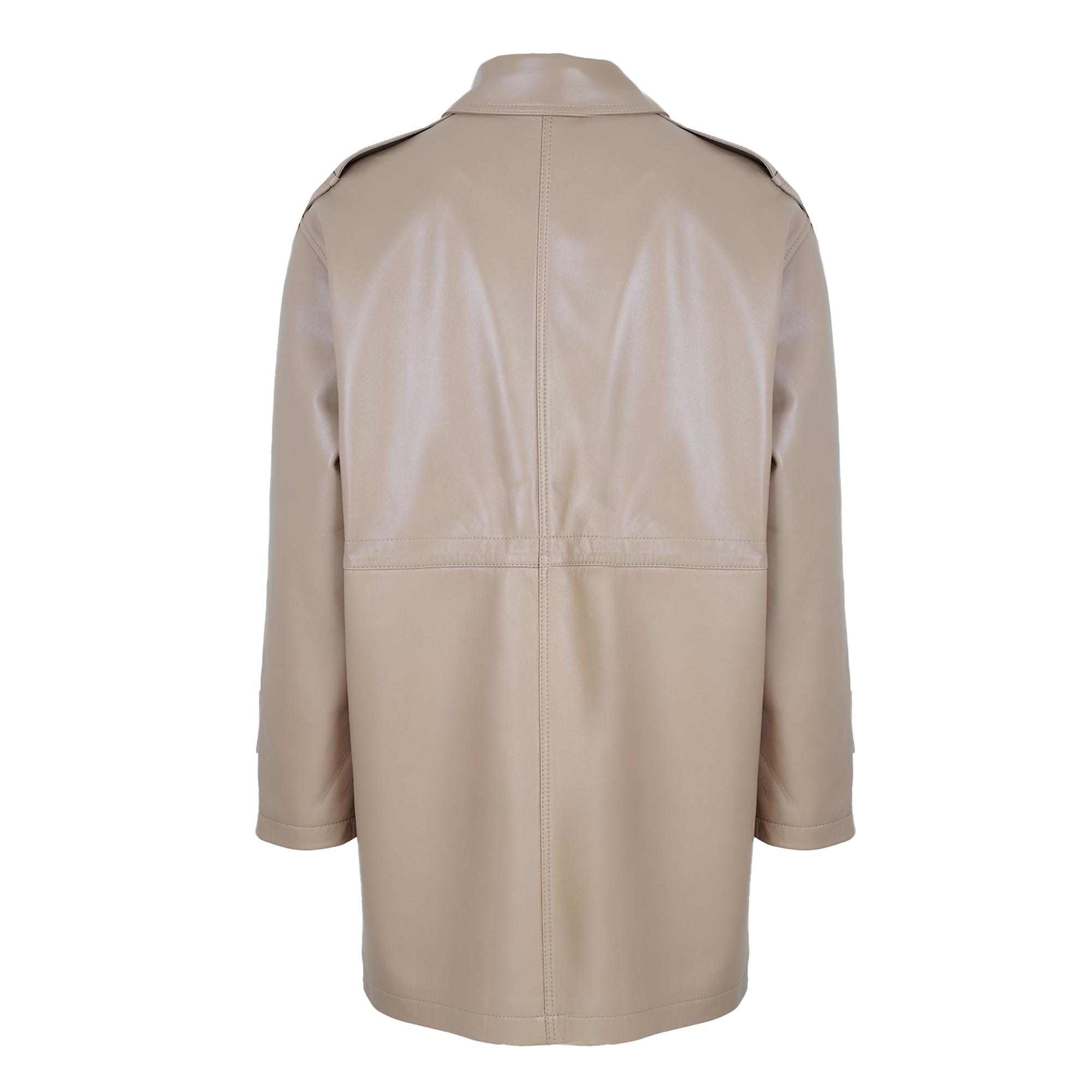 Carlynda Bej Kadın Deri Oversize Pardösü