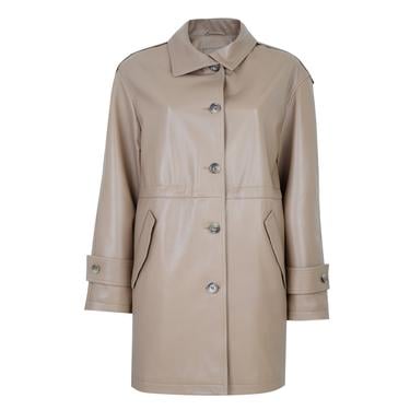  Carlynda Bej Kadın Deri Oversize Pardösü