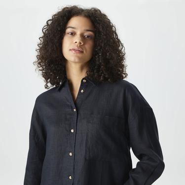  Nautica Kadın Siyah Oversize Keten Gömlek