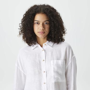  Nautica Kadın Beyaz Oversize Keten Gömlek
