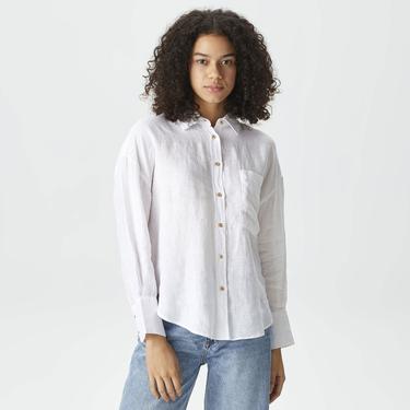  Nautica Kadın Beyaz Oversize Keten Gömlek