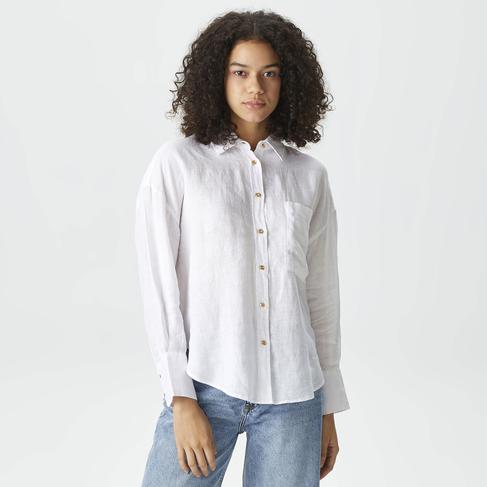  Nautica Kadın Beyaz Oversize Keten Gömlek