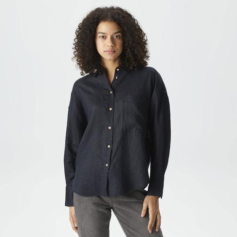  Nautica Kadın Siyah Oversize Keten Gömlek