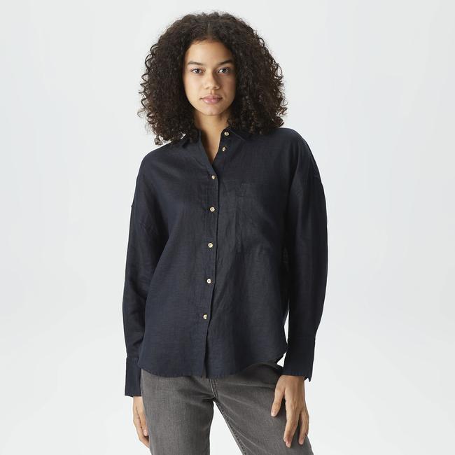  Nautica Kadın Siyah Oversize Keten Gömlek