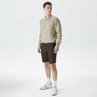  Nautica Erkek Kahverengi Slim Fit Keten Bermuda Şort