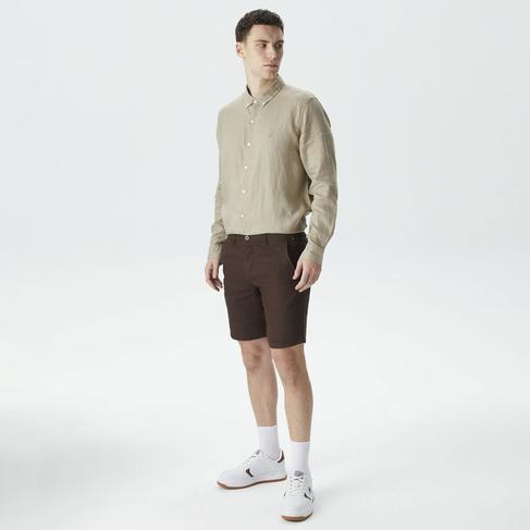  Nautica Erkek Kahverengi Slim Fit Keten Bermuda Şort