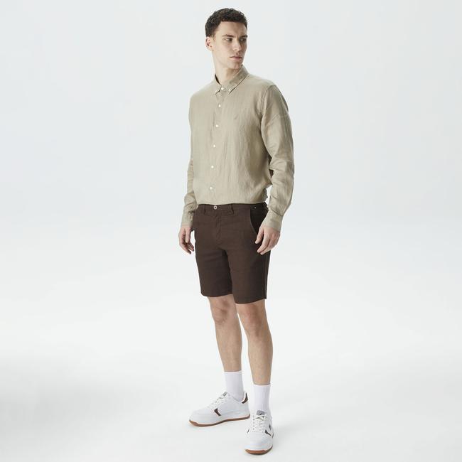  Nautica Erkek Kahverengi Slim Fit Keten Bermuda Şort