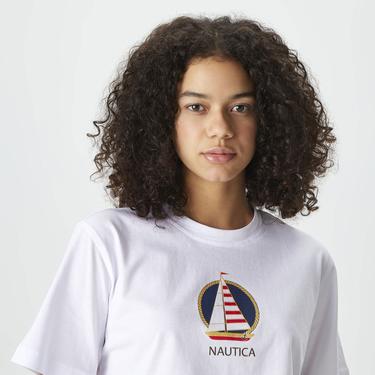  Nautica Kadın Beyaz Relaxed Fit T-Shirt