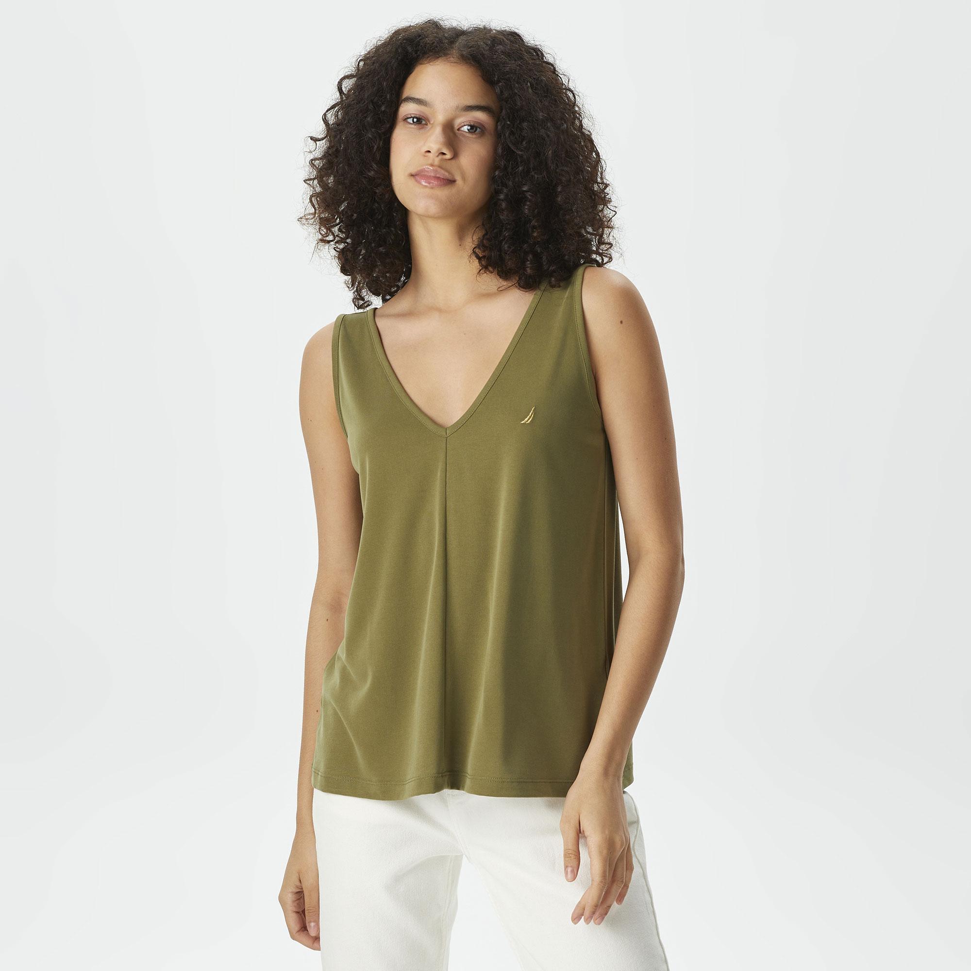 Nautica Kadın Yeşil Relaxed Fit V Yaka T-Shirt