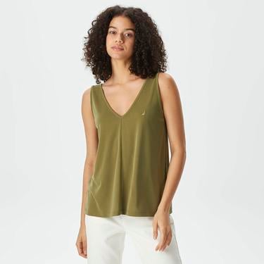  Nautica Kadın Yeşil Relaxed Fit V Yaka T-Shirt