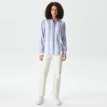  Nautica Kadın Mavi Standart Fit Uzun Kollu Çizgili Gömlek