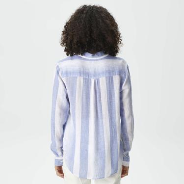  Nautica Kadın Mavi Standart Fit Uzun Kollu Çizgili Gömlek