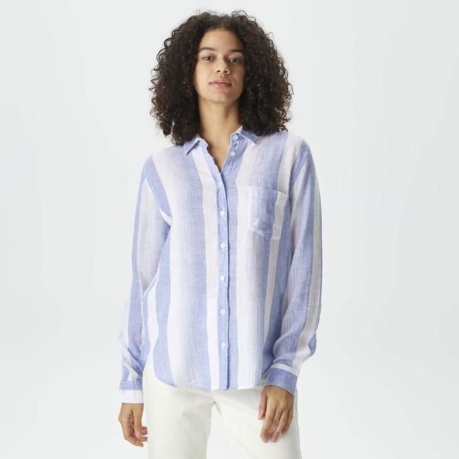  Nautica Kadın Mavi Standart Fit Uzun Kollu Çizgili Gömlek