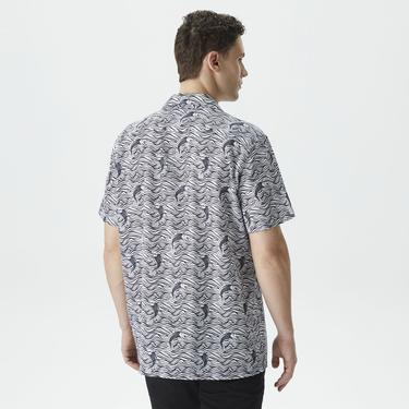  Nautica Erkek Beyaz Classic Fit Kısa Kollu Desenli Keten Gömlek