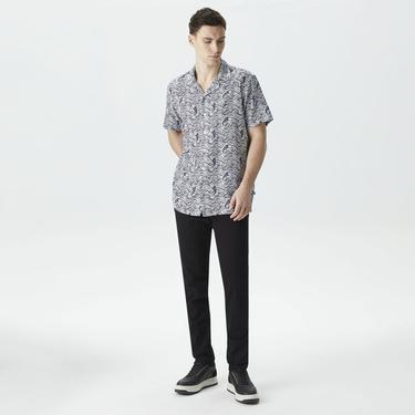  Nautica Erkek Beyaz Classic Fit Kısa Kollu Desenli Keten Gömlek