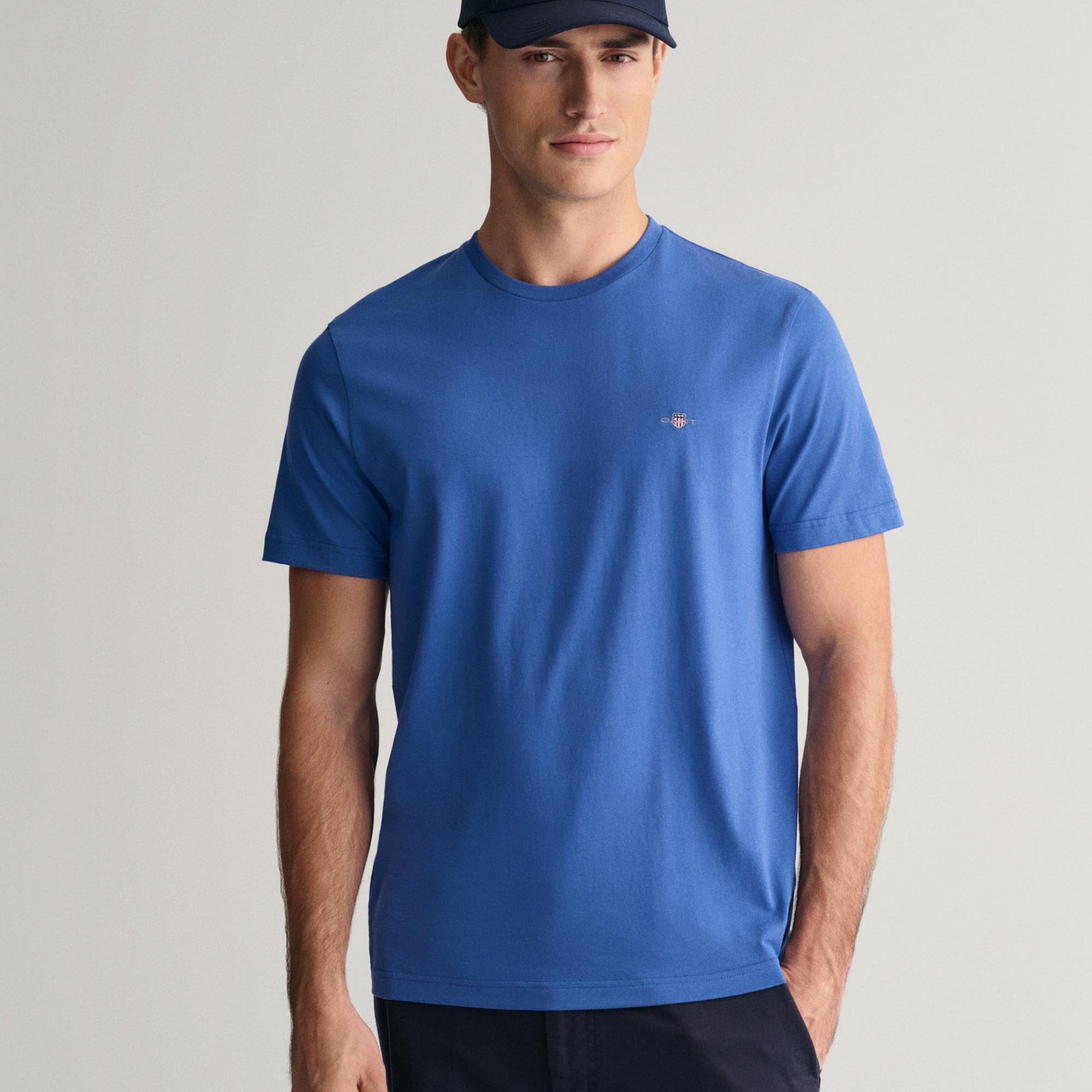 GANT Erkek Mavi Regular Fit Bisiklet Yaka T-Shirt