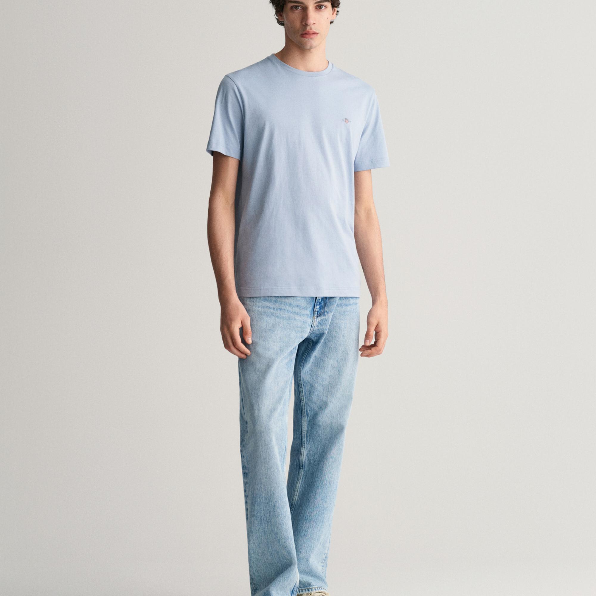 GANT Erkek Mavi Regular Fit Bisiklet Yaka T-Shirt