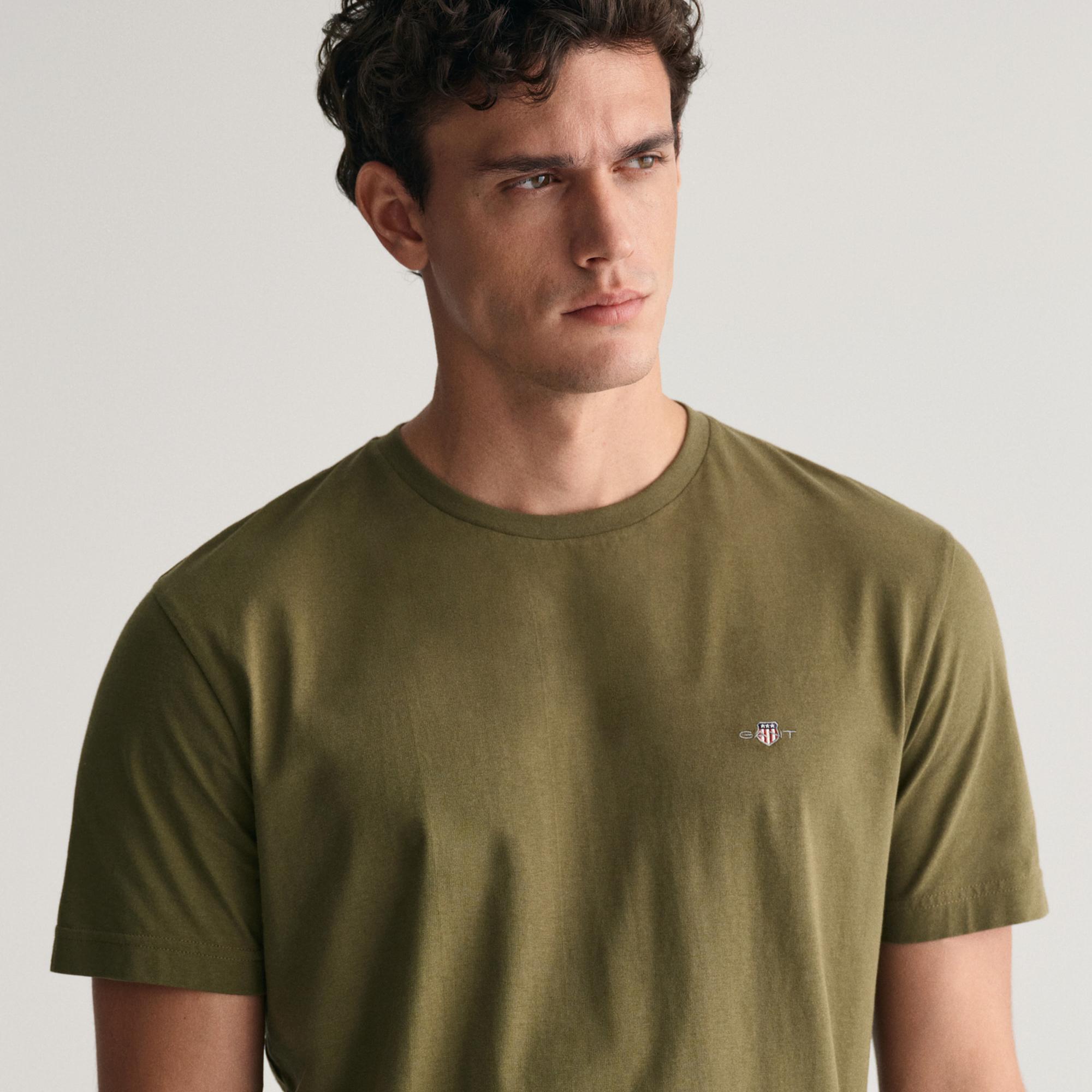 GANT Erkek Yeşil Regular Fit Bisiklet Yaka T-Shirt