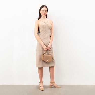  Verona Bej Kadın Nakışlı Süet Deri Elbise