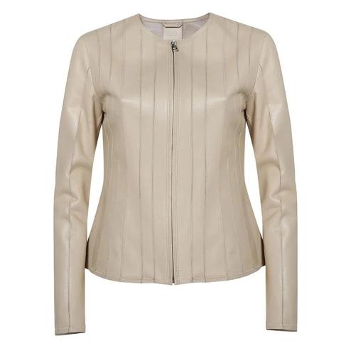  Deundria Bej Kadın Fit Panelli Deri Ceket