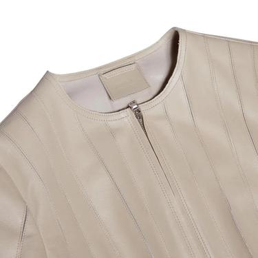  Deundria Bej Kadın Fit Panelli Deri Ceket