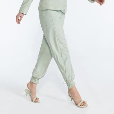  Tekla Yeşil Kadın Yüksek Bel Süet Jogging Pantolon