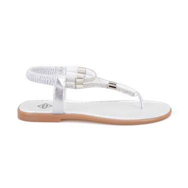  Kadın Gri Parlak Taş Detaylı Parmak Arası Sandalet