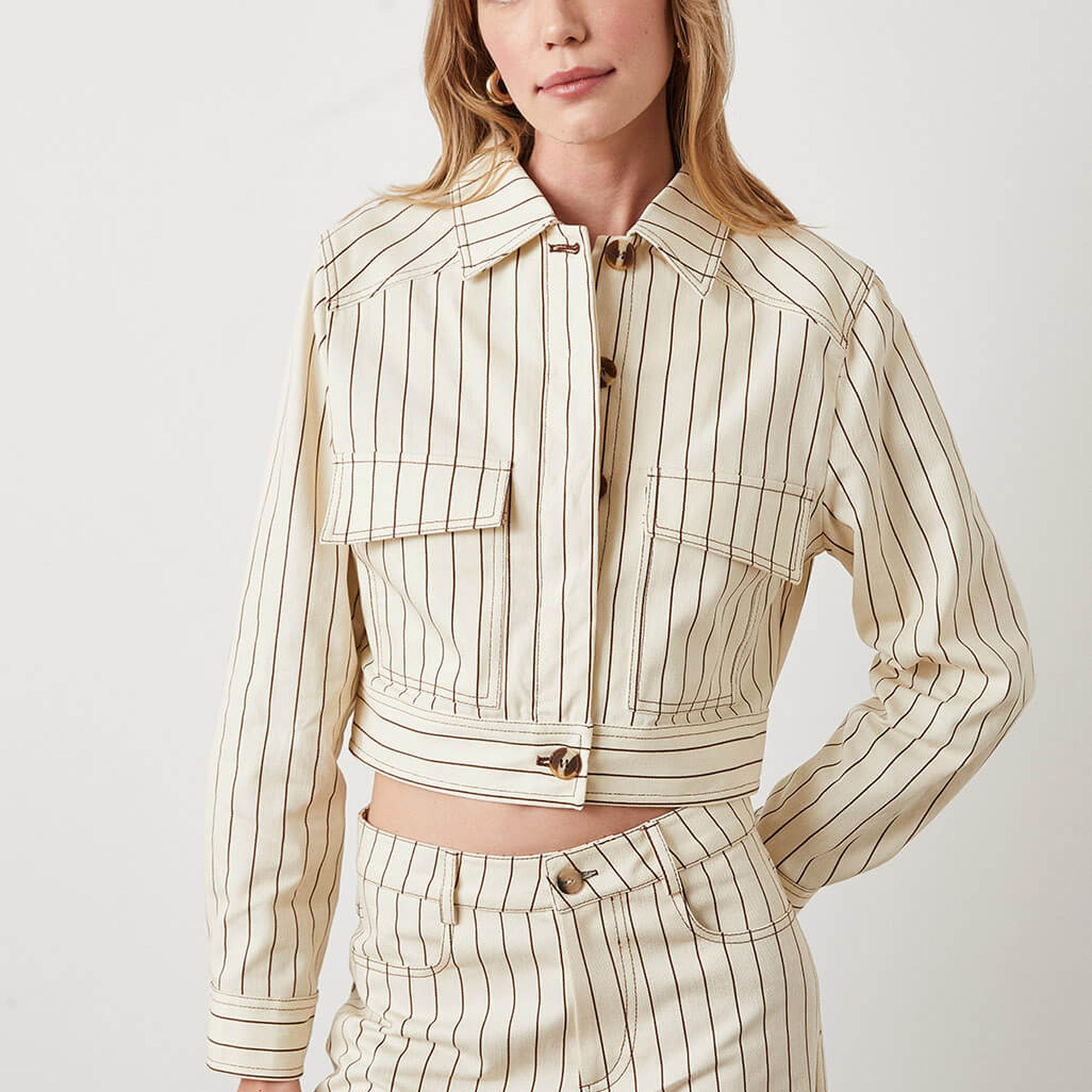 Çizgili Cepli Ceket