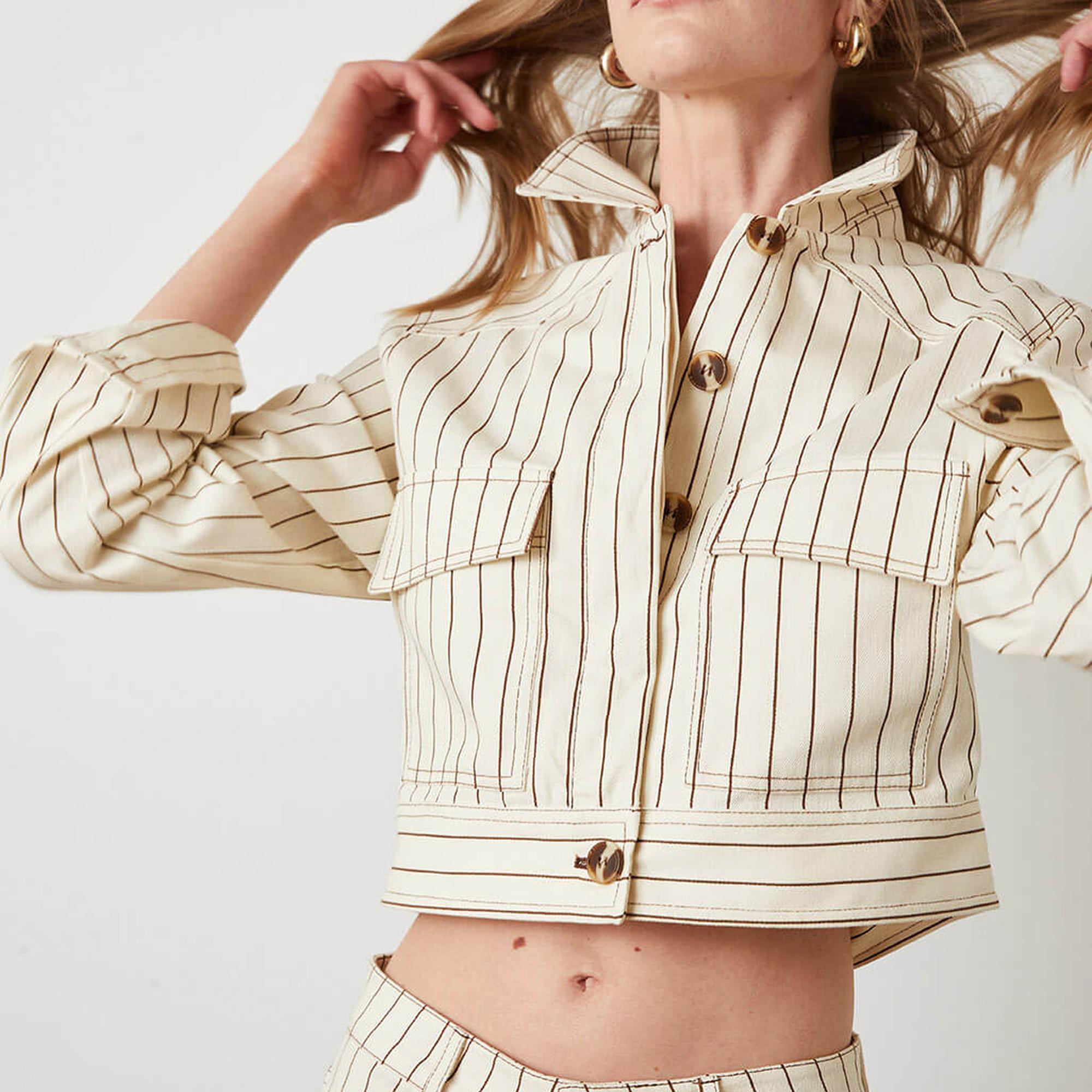 Çizgili Cepli Ceket