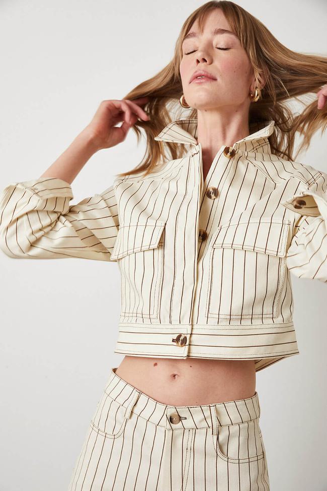  Çizgili Cepli Ceket