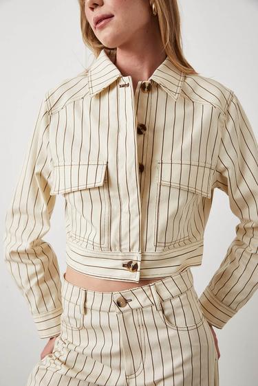  Çizgili Cepli Ceket