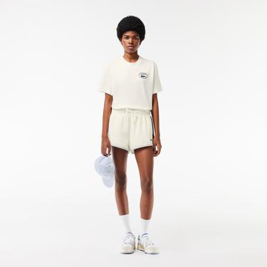  Kadın Bisiklet Yaka Baskılı Beyaz T-Shirt