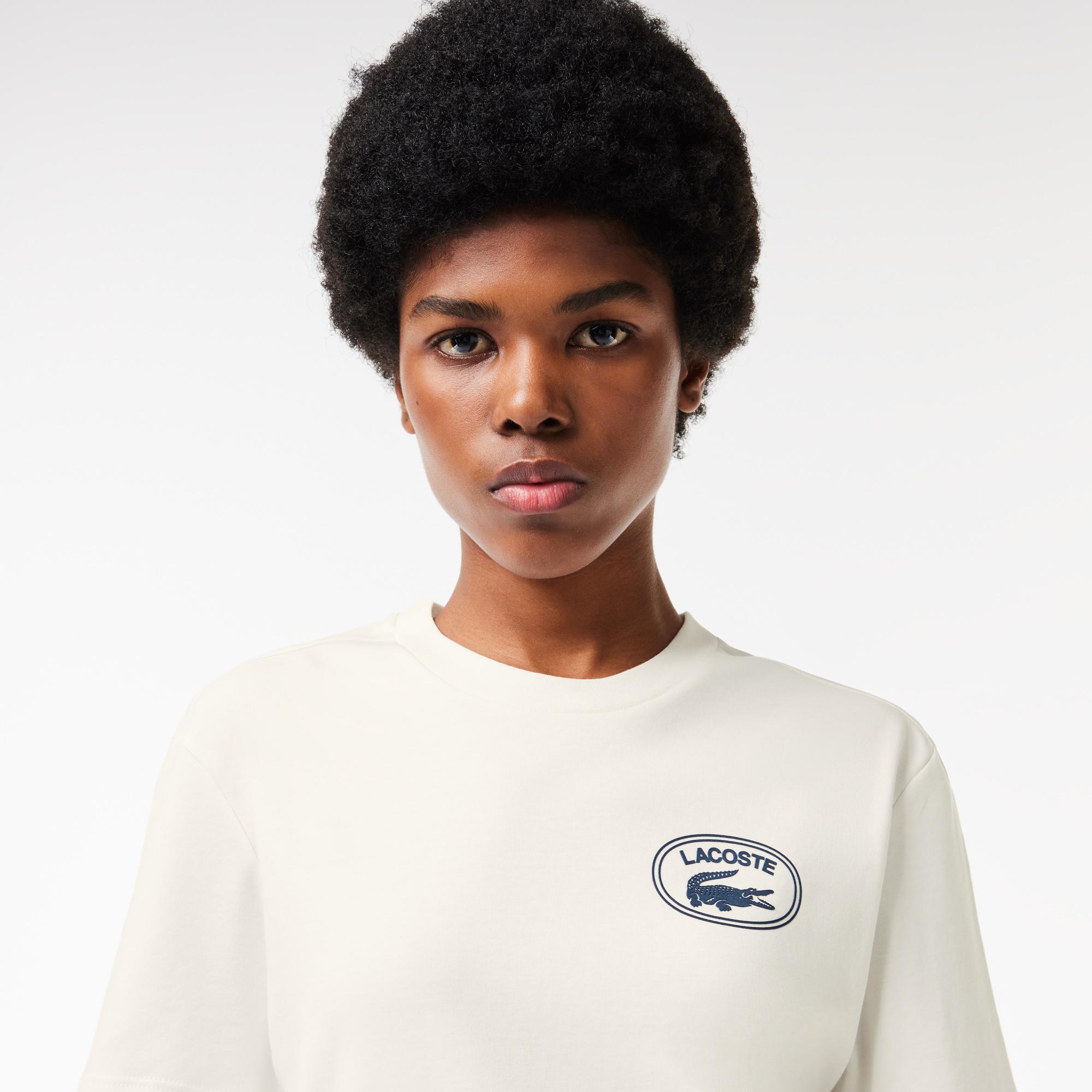 Kadın Bisiklet Yaka Baskılı Beyaz T-Shirt