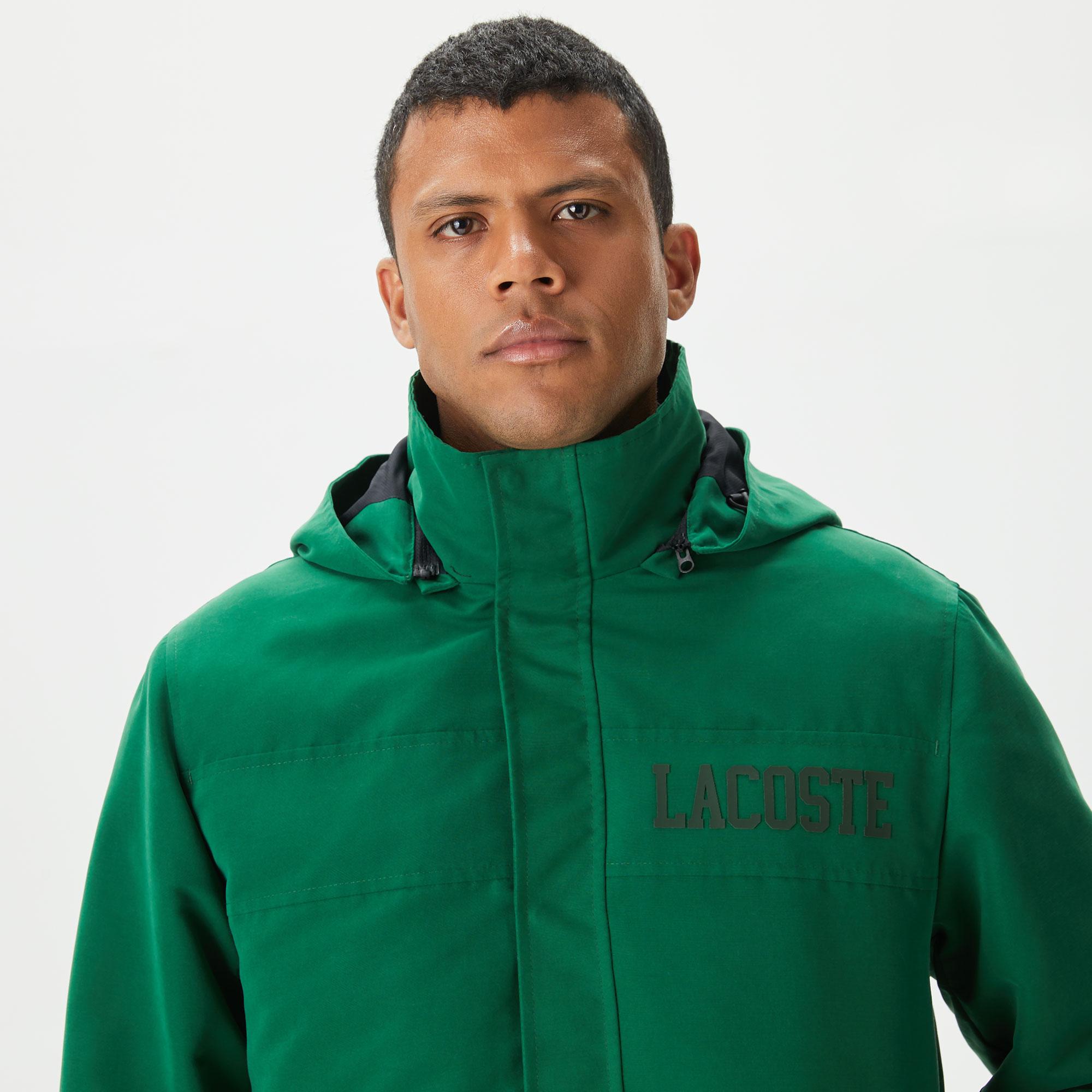 Erkek Kapüşonlu Yeşil Çıkarılabilir Yelek Detaylı Mont