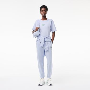  Kadın Relaxed Fit Bisiklet Yaka Baskılı Mavi T-Shirt