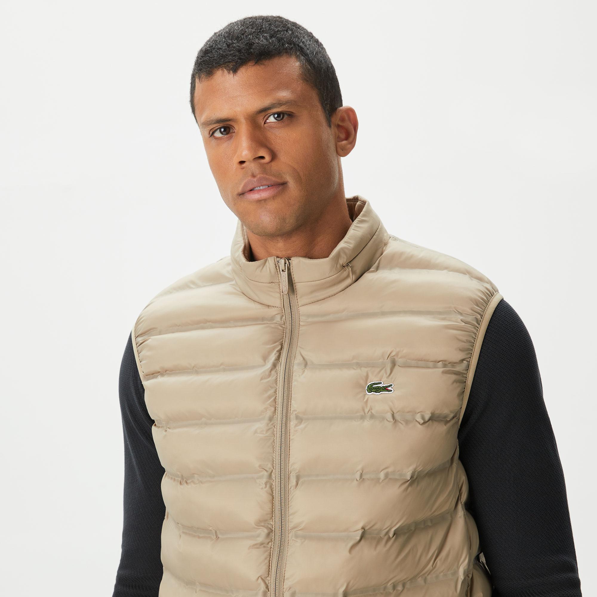 Erkek Slim Fit Kapüşonlu Bej Yelek