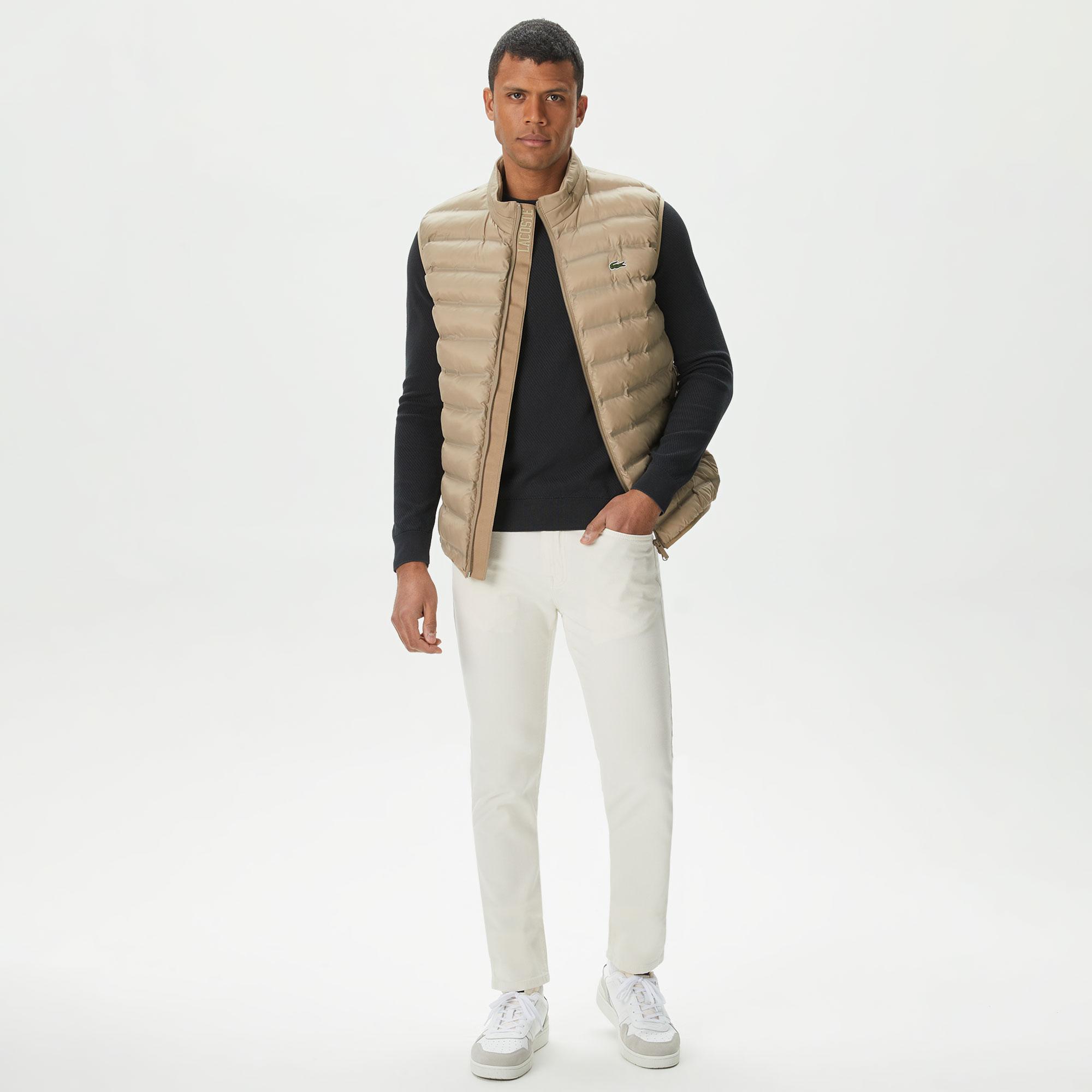 Erkek Slim Fit Kapüşonlu Bej Yelek