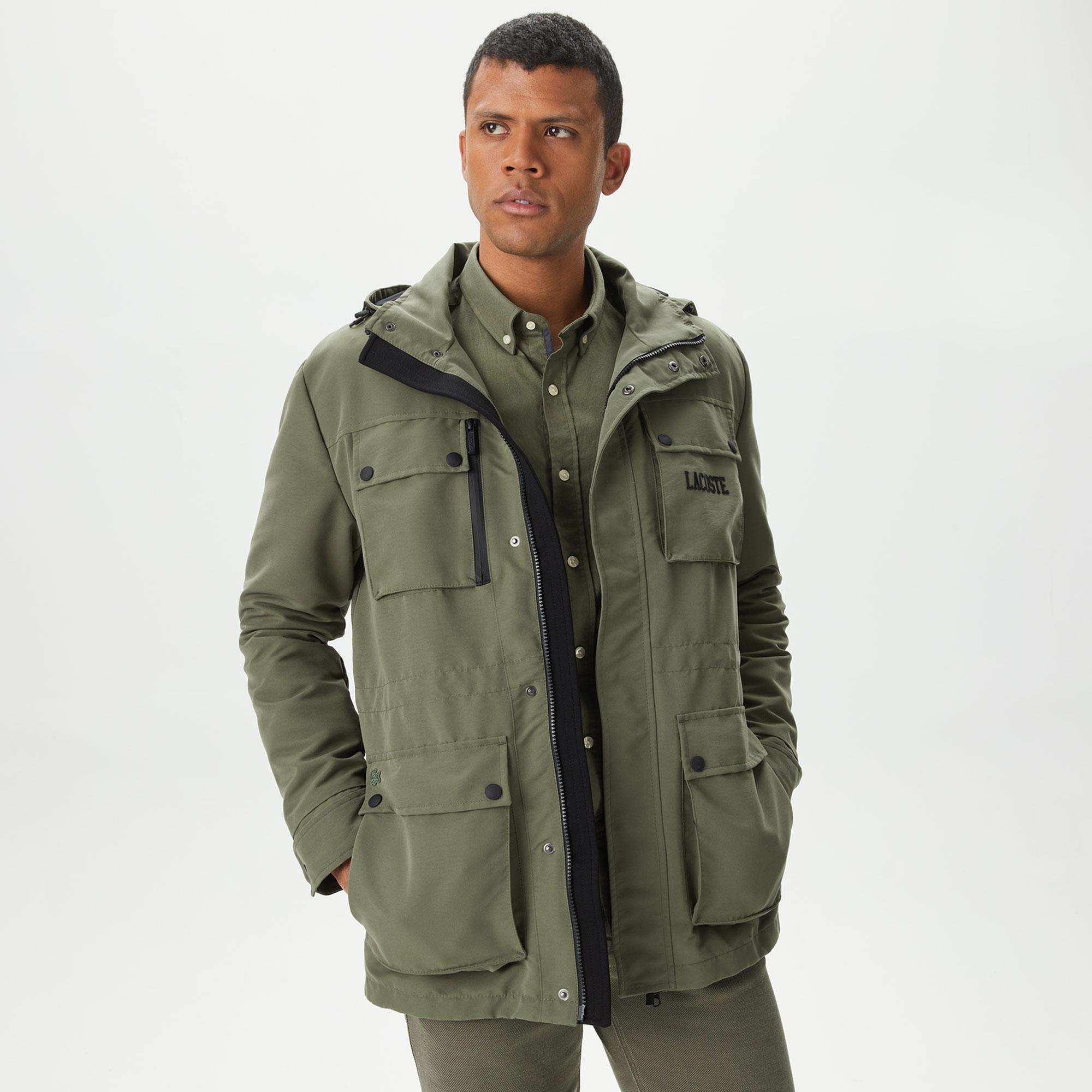 Erkek Kapüşonlu Haki Mont