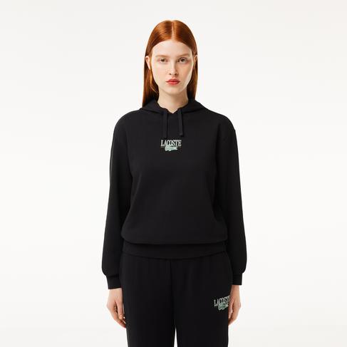  Kadın Kapüşonlu Baskılı Siyah Sweatshirt