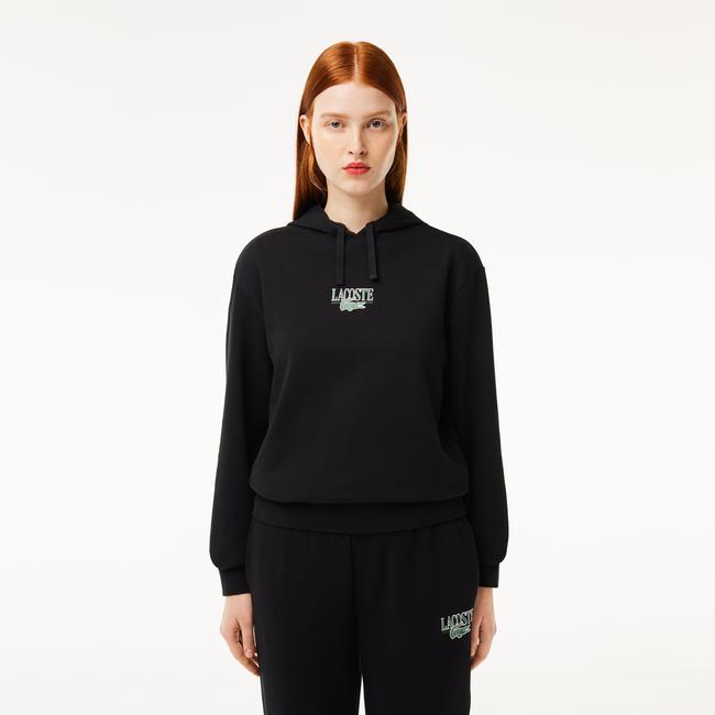  Kadın Kapüşonlu Baskılı Siyah Sweatshirt