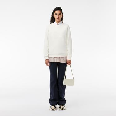  Kadın Bisiklet Yaka Baskılı Beyaz Sweatshirt