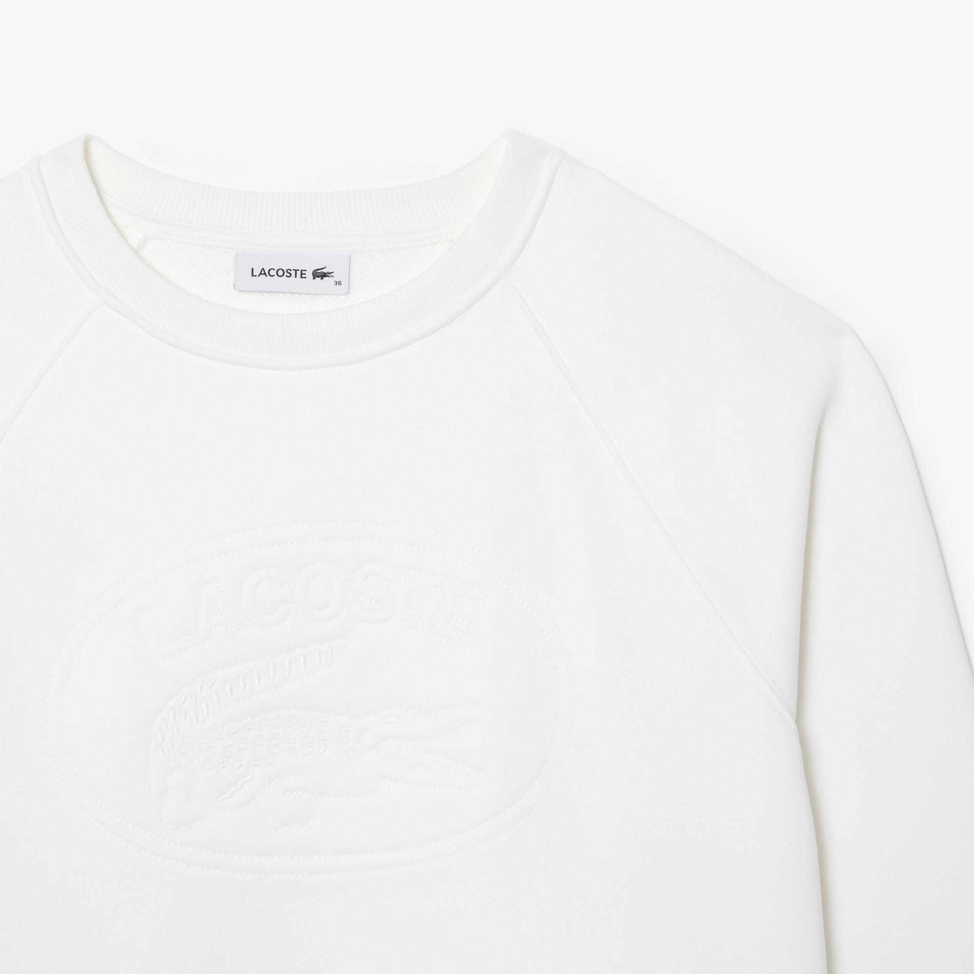 Kadın Bisiklet Yaka Baskılı Beyaz Sweatshirt