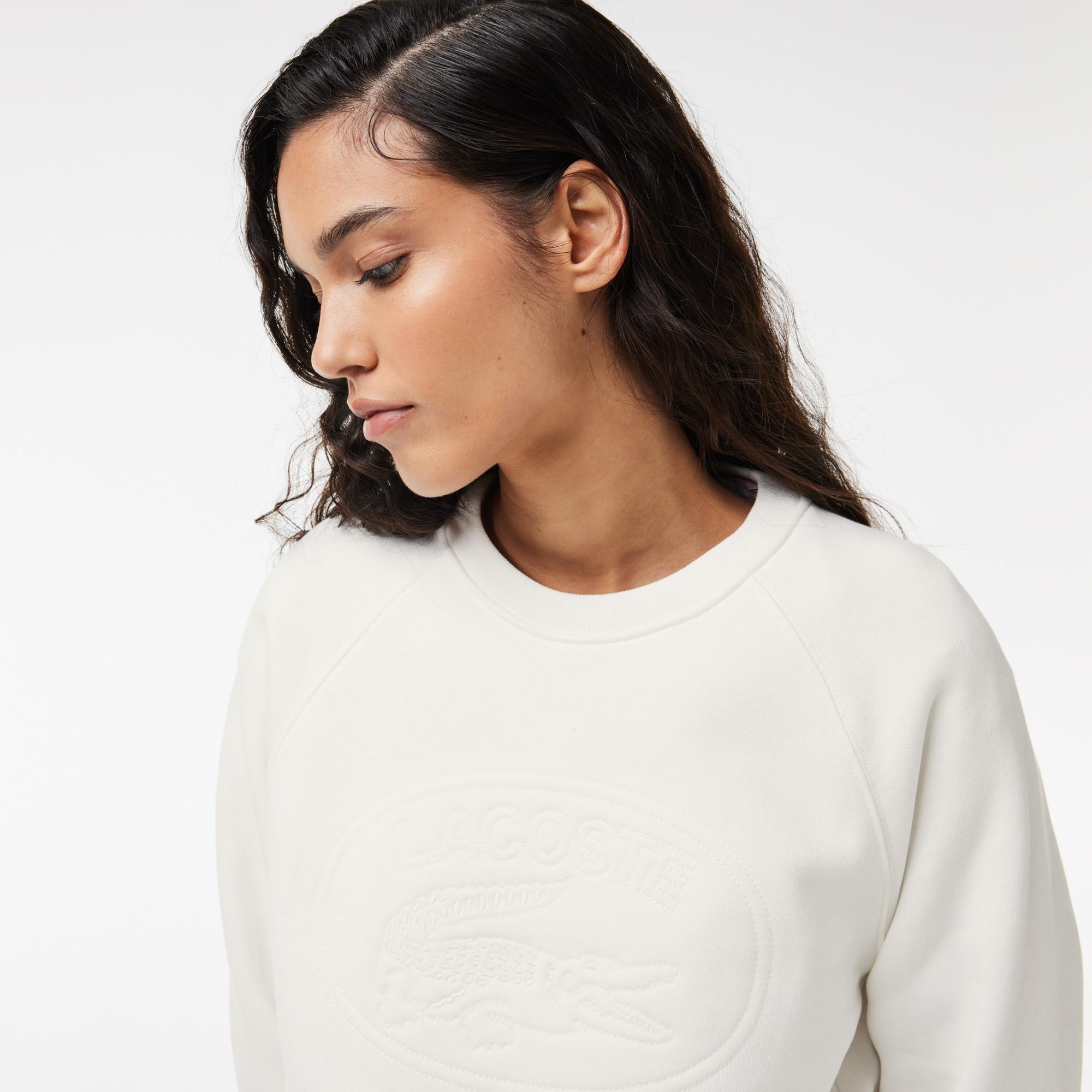 Kadın Bisiklet Yaka Baskılı Beyaz Sweatshirt