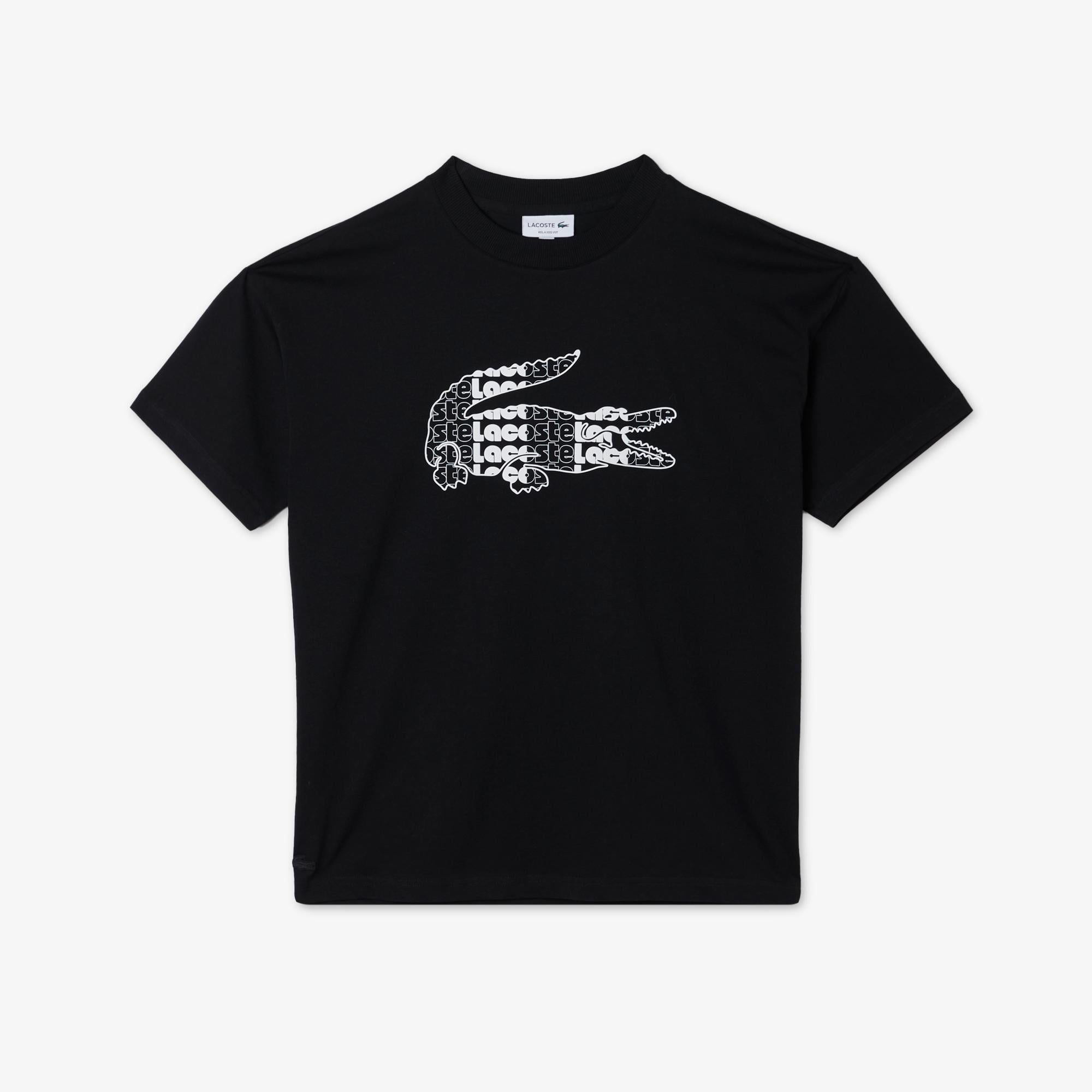 Lacoste Erkek Relaxed Fit Bisiklet Yaka Baskılı Siyah T-Shirt