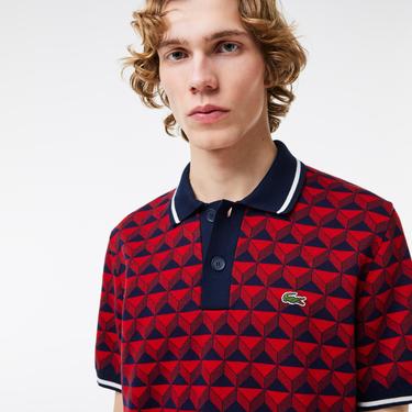  Erkek Regular Fit Polo Yaka Monogram Bordo Triko
