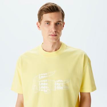  Erkek Oversize Fit Bisiklet Yaka Baskılı Sarı T-Shirt