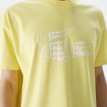  Erkek Oversize Fit Bisiklet Yaka Baskılı Sarı T-Shirt