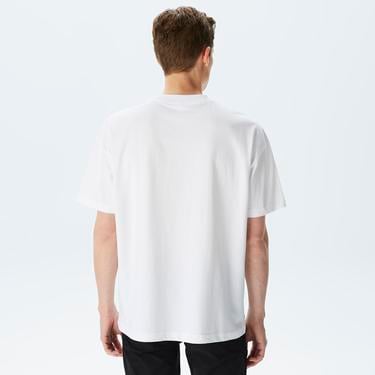  Erkek Relaxed Fit Bisiklet Yaka Baskılı Beyaz T-Shirt